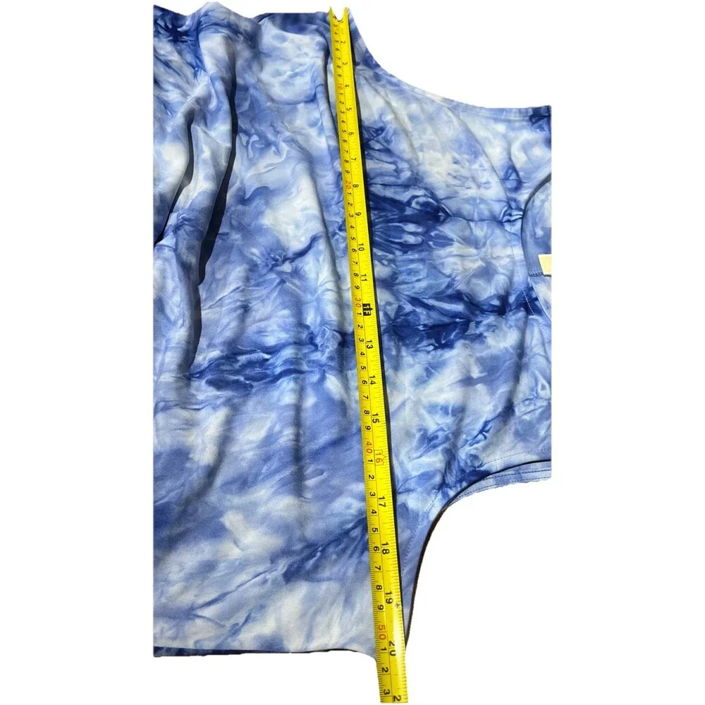 Michael Kors Tie Dye Summer Dress Women's XL Blue Ruffle Hem Sleeveless Y2K